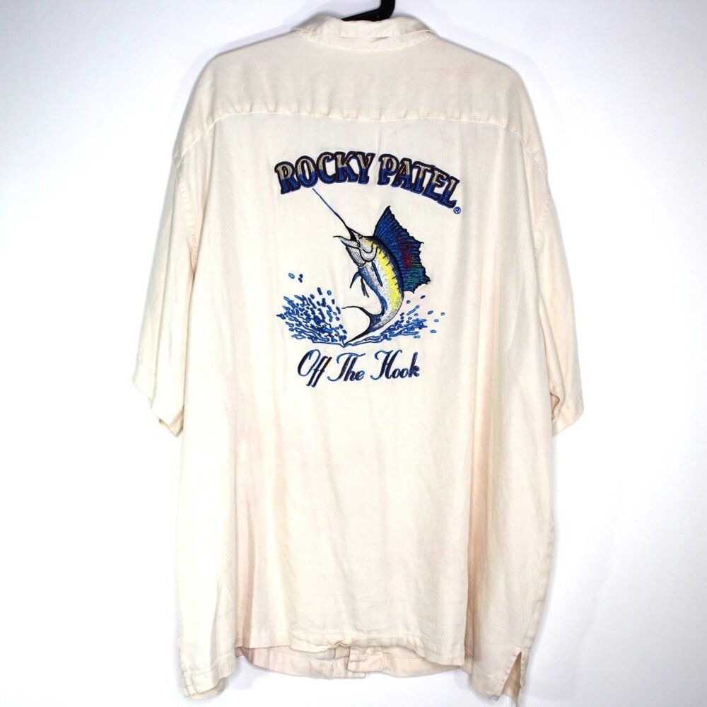 Rocky Patel Mens 2XL Silk Embroidered Off The Hook Button Up Hawaiian Shirt H935